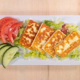 Grilled halloumi with tomatoes and cucumber at Cedar North, London Ontario